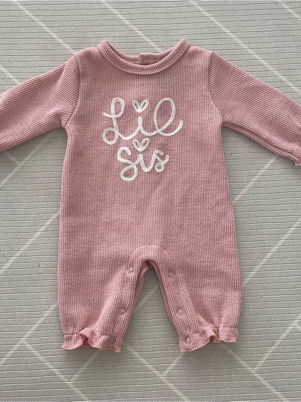 Three Sisters Pink Lil Sis Romper Girl’s Size NB